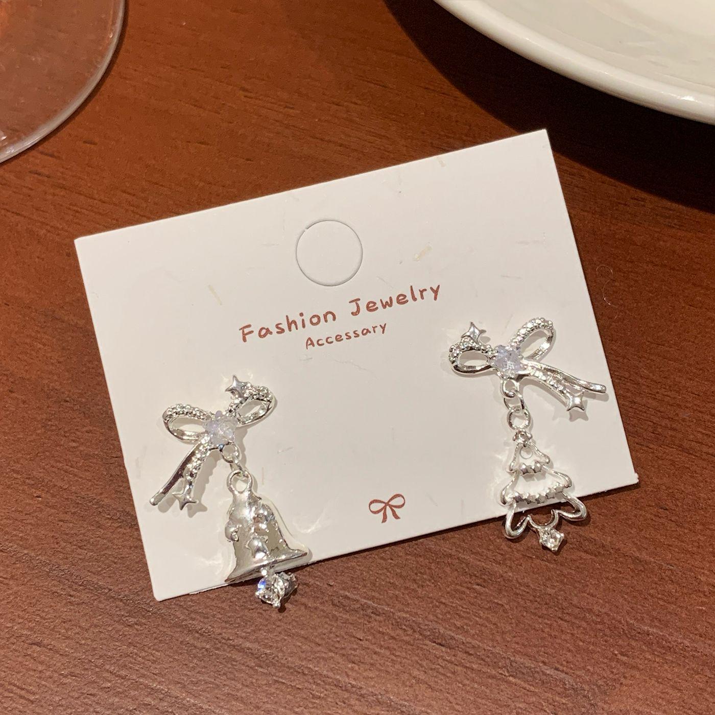 

Изысканные рождественские серьги-качалки: Серебряная игла с цирконом и бантом, корейский стиль для женщин