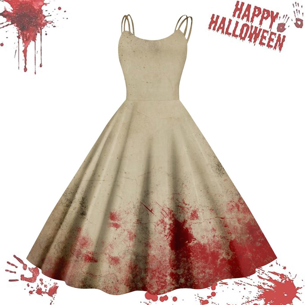 Kvinners avslappede Halloween-trykte seler vintage kjole