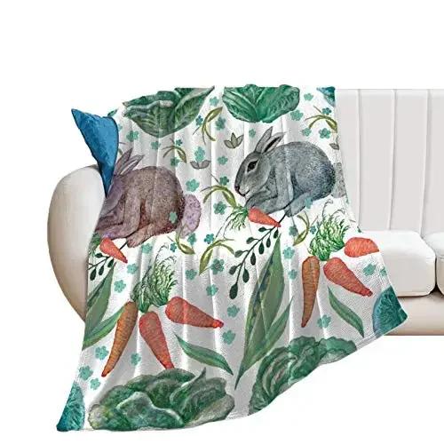 Rabbit Flannel Throw Blanket Anti-Pilling Cozy Bed Blanket Lightweight Warm Blankets for Couch Bed Sofa Office Super Soft King