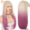 Synthetic Long Straight Lolita Wig with Bangs Wig Girl Cute Ombre Pink Blonde Black Cosplay Party Halloween Harajuku Wig
