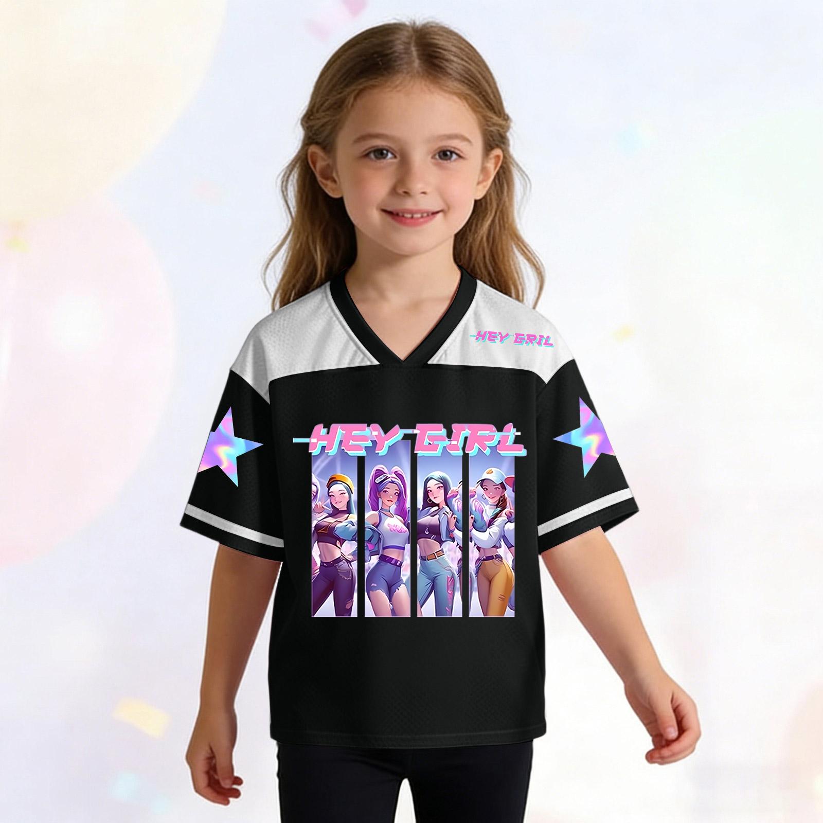 

Children s Fashion Printed V Neck Short Sleeved Pullover Top For Girl 100 чёрный