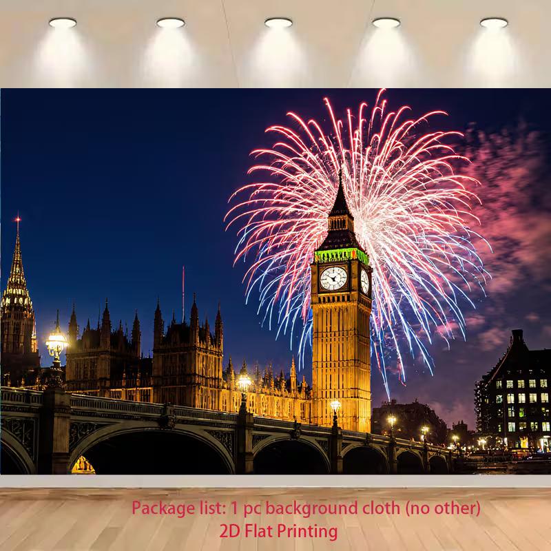 

2D UK Themed Tapestry, Big Ben with Fireworks and Westminster Bridge 47.2x31.5inch/120*80cm