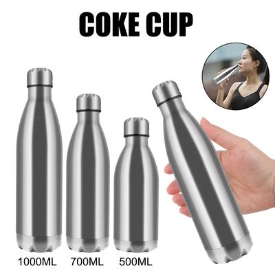 Borraccia a parete singola in acciaio inox, per sport all'aria aperta, per bambini, per la scuola, per acqua e cola, 500 ml, 750 ml, 1000 ml