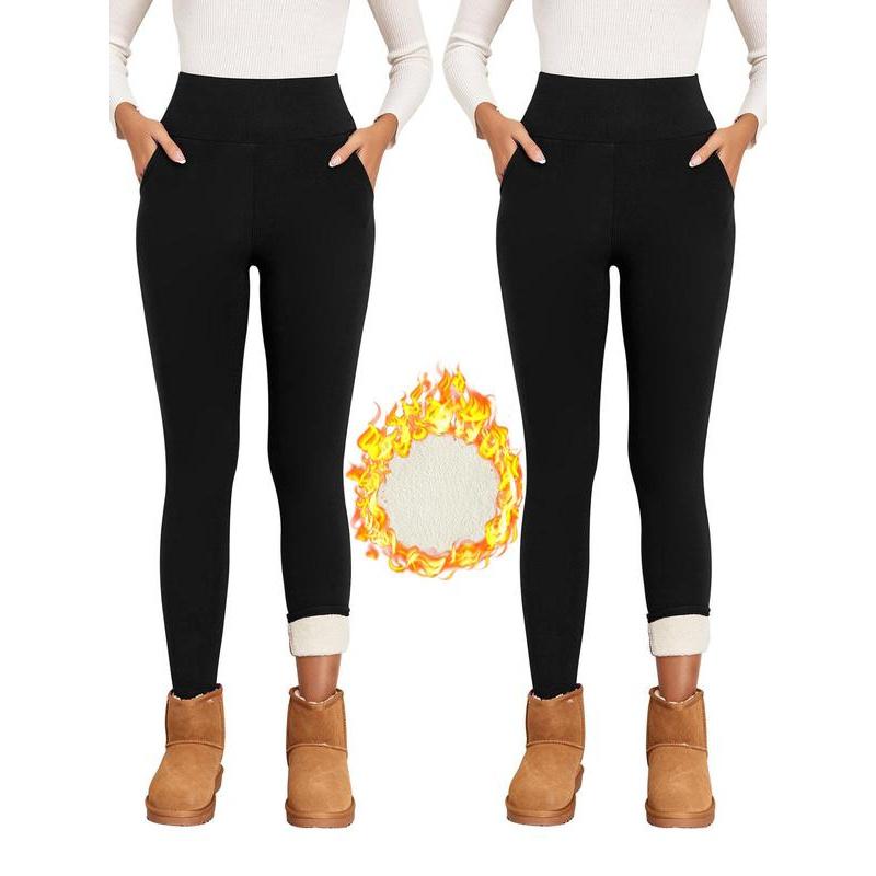 Pants with Pockets Winter Warm Lamb Wool Thick Leggings Velvet High Waist Skinny Elastic Casual Female Pants