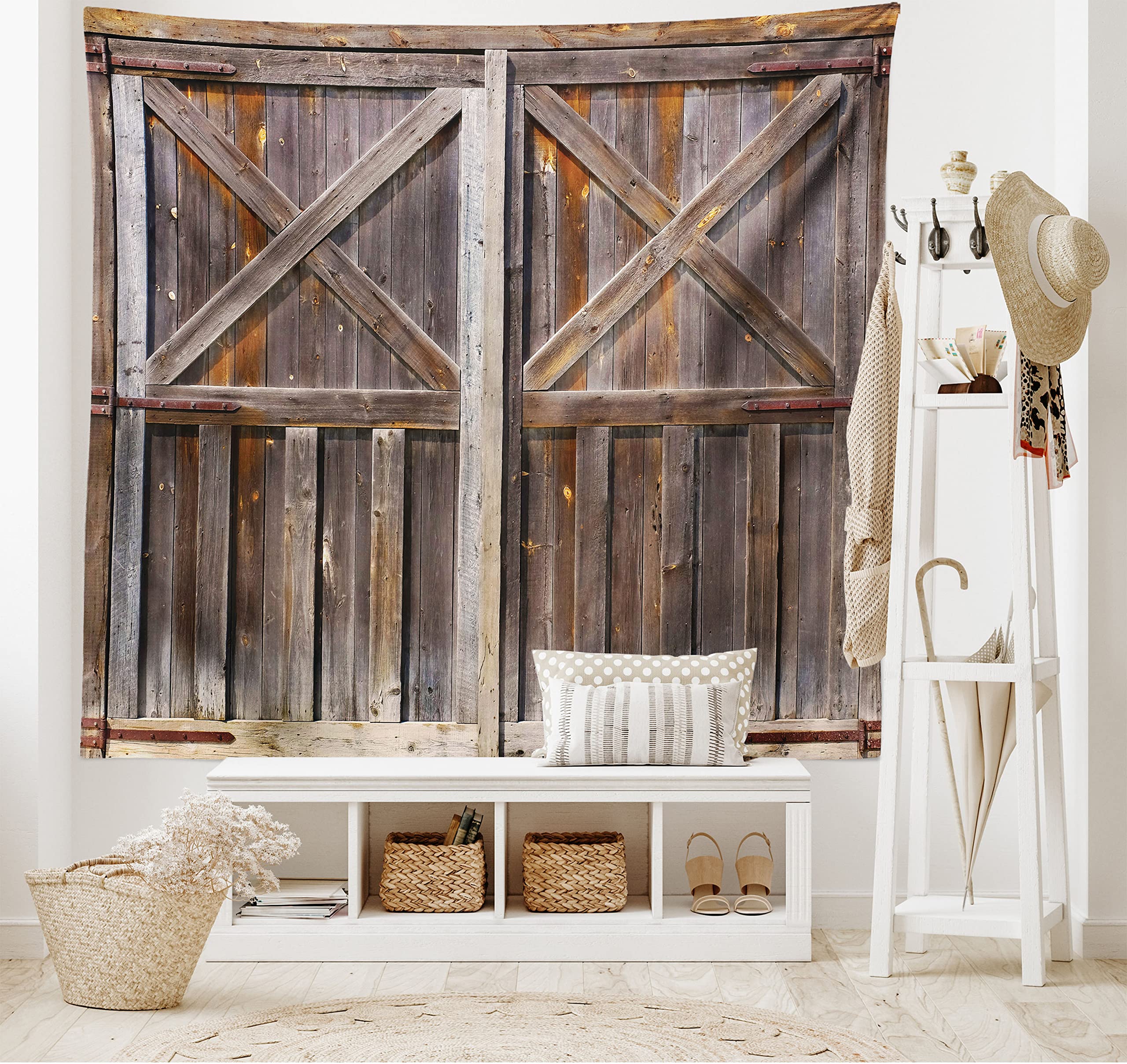 Деревянный гобелен с принтом на дверь сарая в деревенском стиле — фото 16