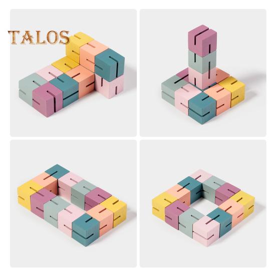 Wooden Twisting Block Toy Portable Travel Educational 3D Puzzle Colorful Twisted Cube Sensory Toy Toddlers Boys Girls Gift Party Favors