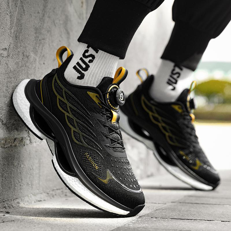 Men'S Casual Shoes Shockproof Comfortable Real Explosion Breathable Technology Rotating Button Trend Sports Shoes