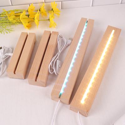 LED Night Light Base Rectangle Display Pedestal Faux Crystal Wooden Lighted Base Stand USB Charging Night Lamp Home Decor
