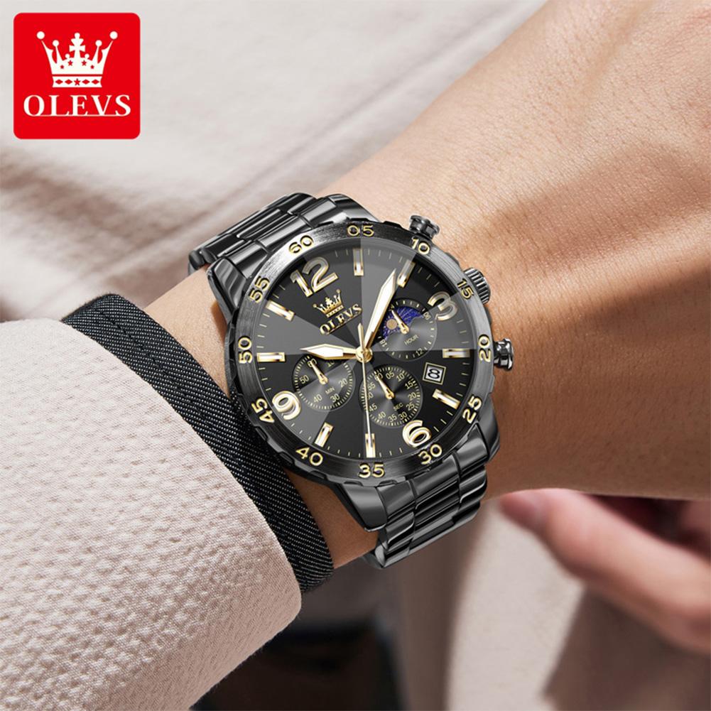 OLEVS Ceas Bărbați Marcă de Lux Ceas Quartz Multifuncțional Rezistent la Apă Fază Lunară Cronograf Original Ceas de Rochie pentru Bărbați