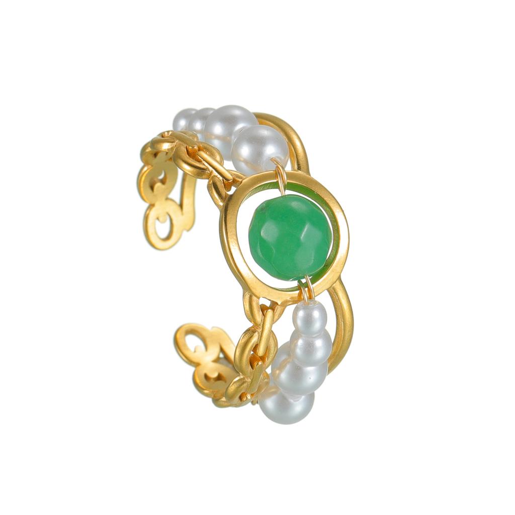 Atoztide Fashion Imitation Pearl Open Ring For Women Stainless Steel Colorful Bead Adjustable Finger Ring Christmas Jewelry Gift
