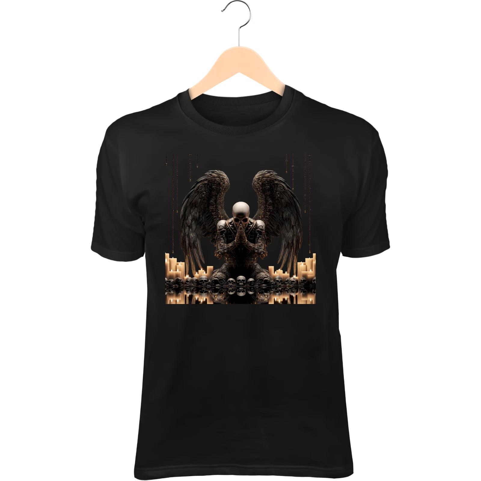 Dark Angel Skull II T-Shirt – Broken Black Wings, Kneeling on Bones XL