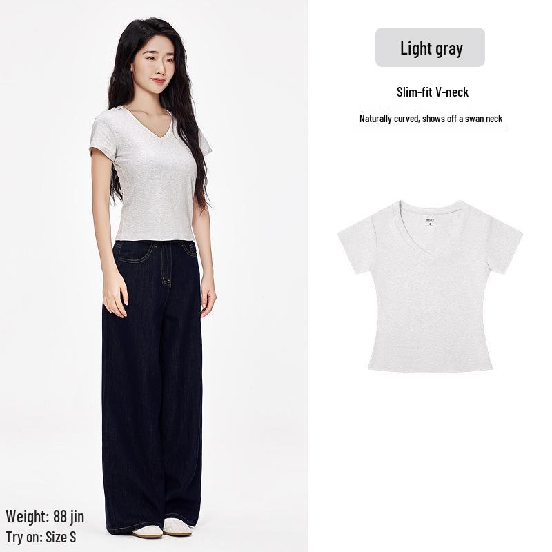 Cotton Aesthetics  Women s V-Neck Slim Fit Short Sleeve T-Shirt - Solid Color, Skin-Friendly, Versatile Summer Top Medium