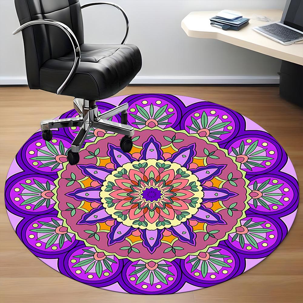 1pc Mandala Pattern Chair Carpet for Office, Round Polyester Mat, Indoor Decor for Office, Easycare Fabric, Washable Non-slip Area Carpet