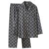 Men's Cotton Pajama Set Nightwear Long Sleeve Tops Pants Pajama Sets Soft Plaid 2 Piece Button Down Lounge Set for Men Lapel Comfortable Sleepwear