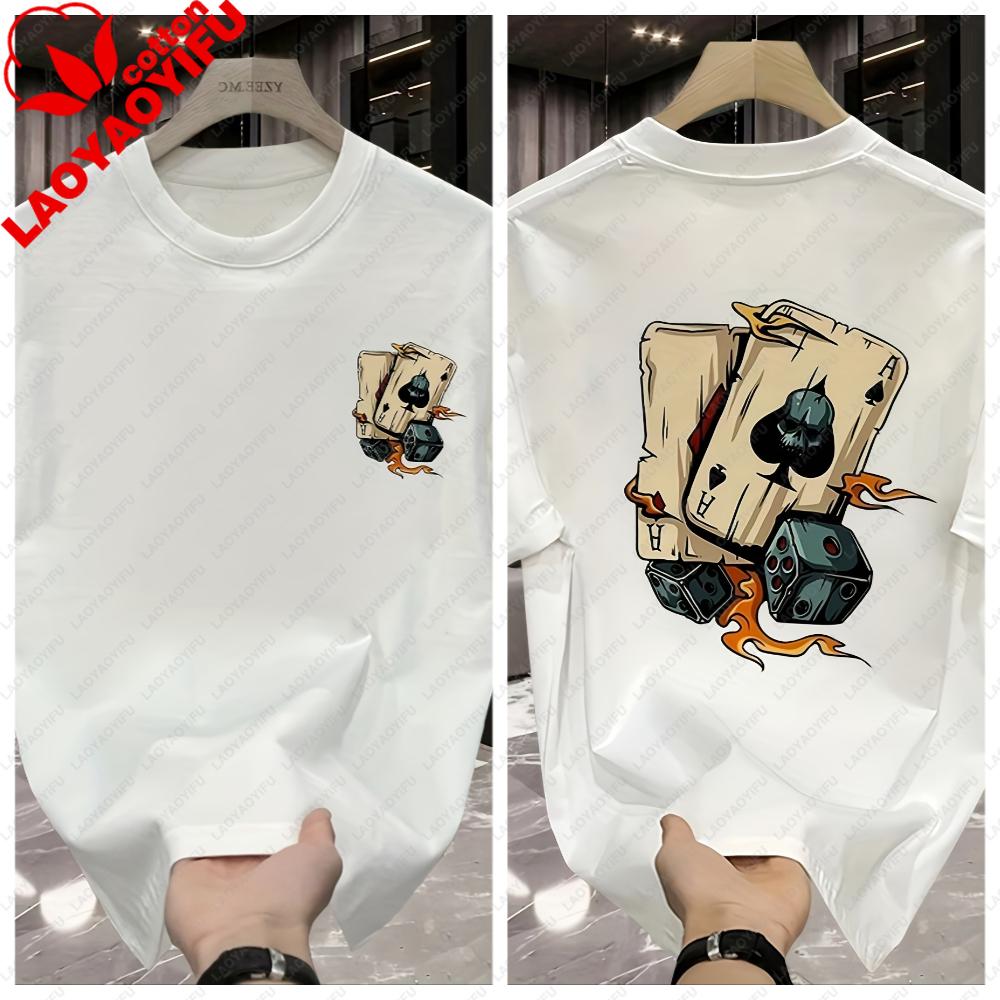 Vintage Poker Skull Dice Graphic TShirt Casual Short Sleeve Tee Gothic Ace of Spades Flame Print Streetwear Fashion Cotton Top