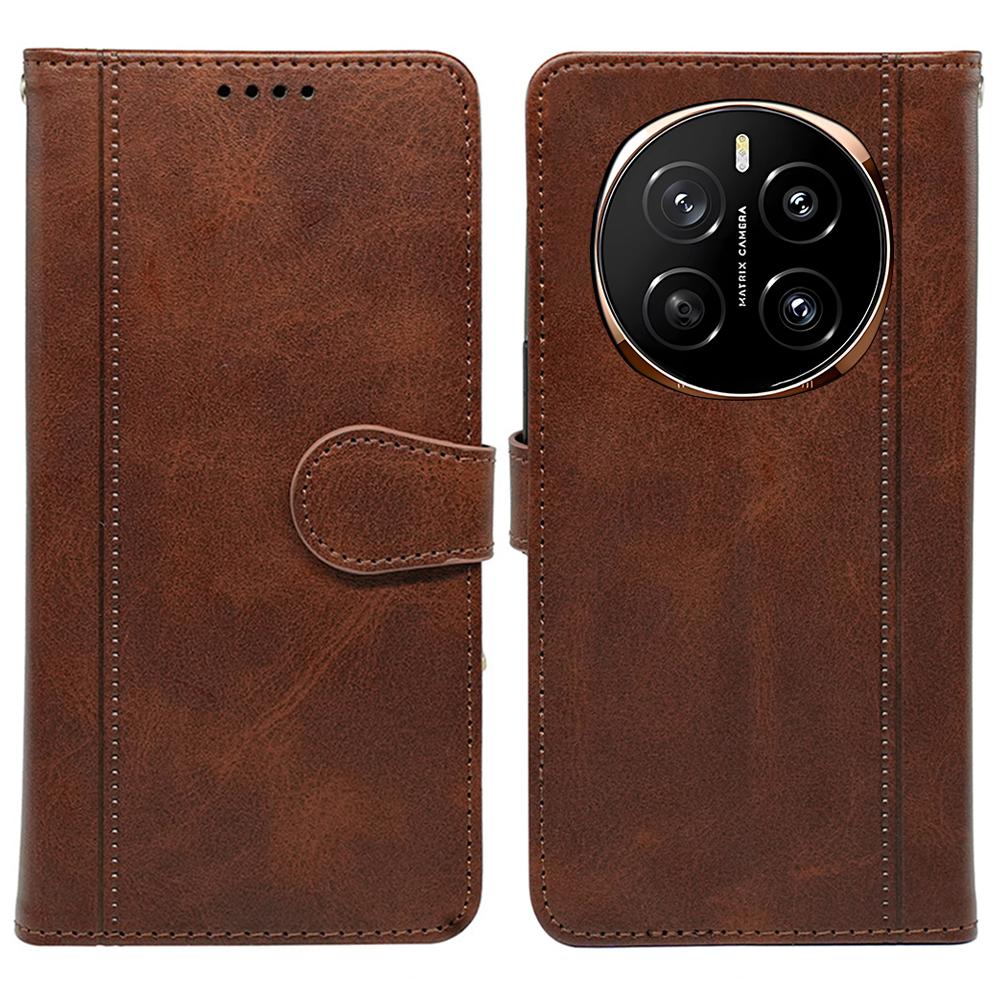 

For Honor Magic7 Pro 5G Case Calf Texture Leather Stand Book Style Phone Cover Brown