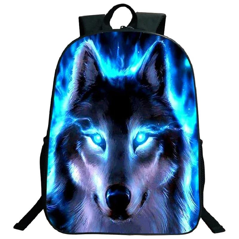 Ice Fire Wolf Backpack Schoolbag Primary School Students Backpack Angry Wolf Printed Bookbag Kids Back To School Mochila Gift