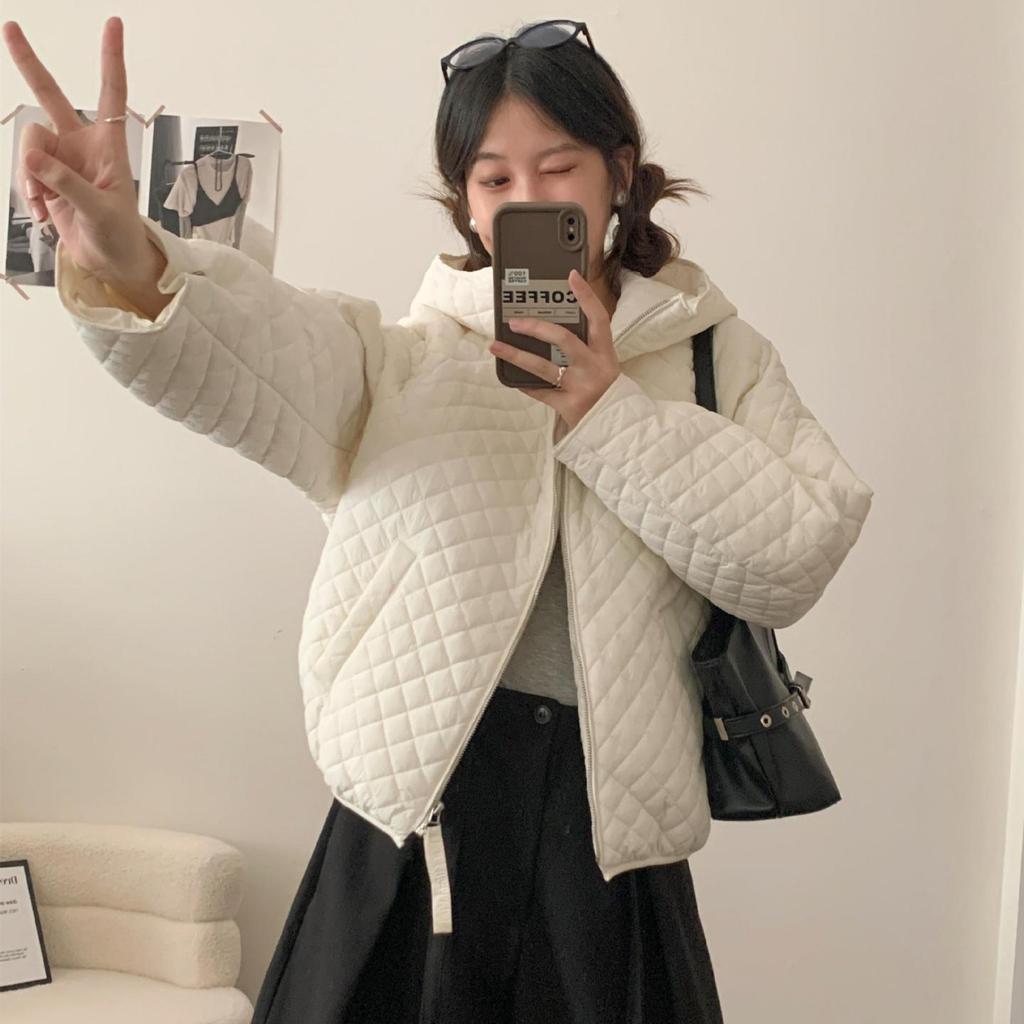 Pinghu down jacket small rhombus down jacket women's short winter fashion light casual top
