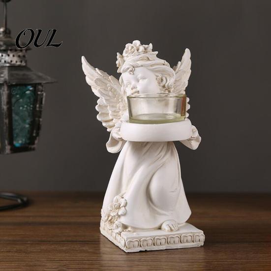 Gift Angel Candle Holder Little Holder, Resin Decorative Guardian Tea Light Shadow Effect Retro Cherub Sculpture for Home Church Wedding Decor Vintage