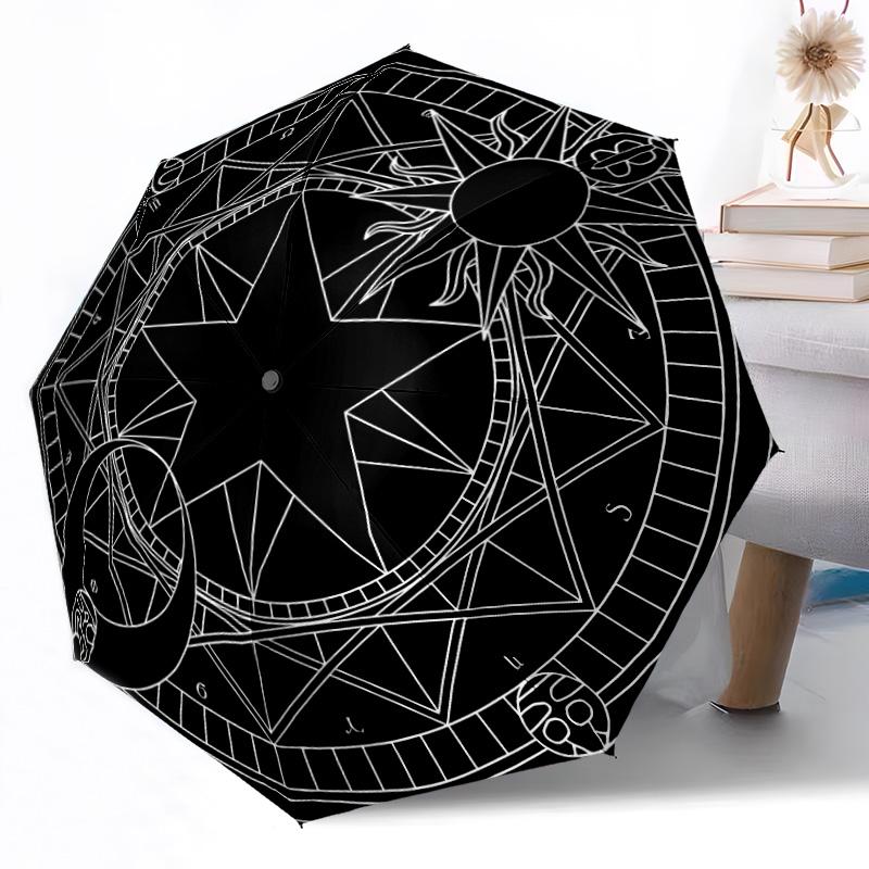 Magic Pentagram Compact Travel Automatic Umbrella Compact 8-Rib Lightweight Compact Design Travel Essential Compact Folding Umbrella