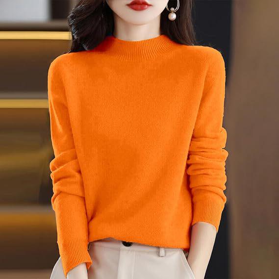 Women's Loose Knit Half Turtleneck Sweater - Long-Sleeve, Large Size Pullover for Autumn & Winter.