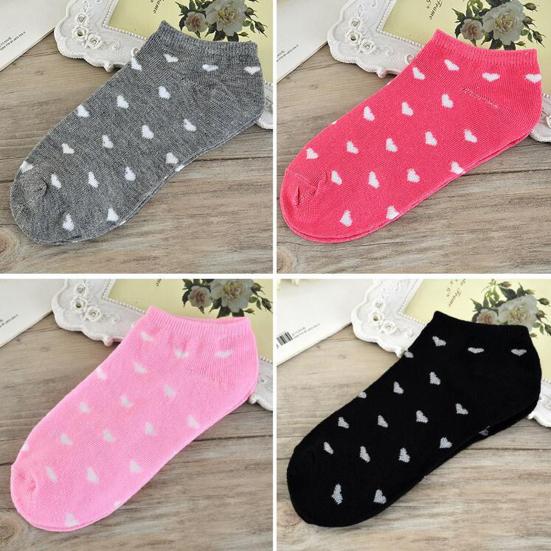 5 Pair Socks Lovely Heart Pattern Cotton Blend Women Ankle Socks for Daily Wear