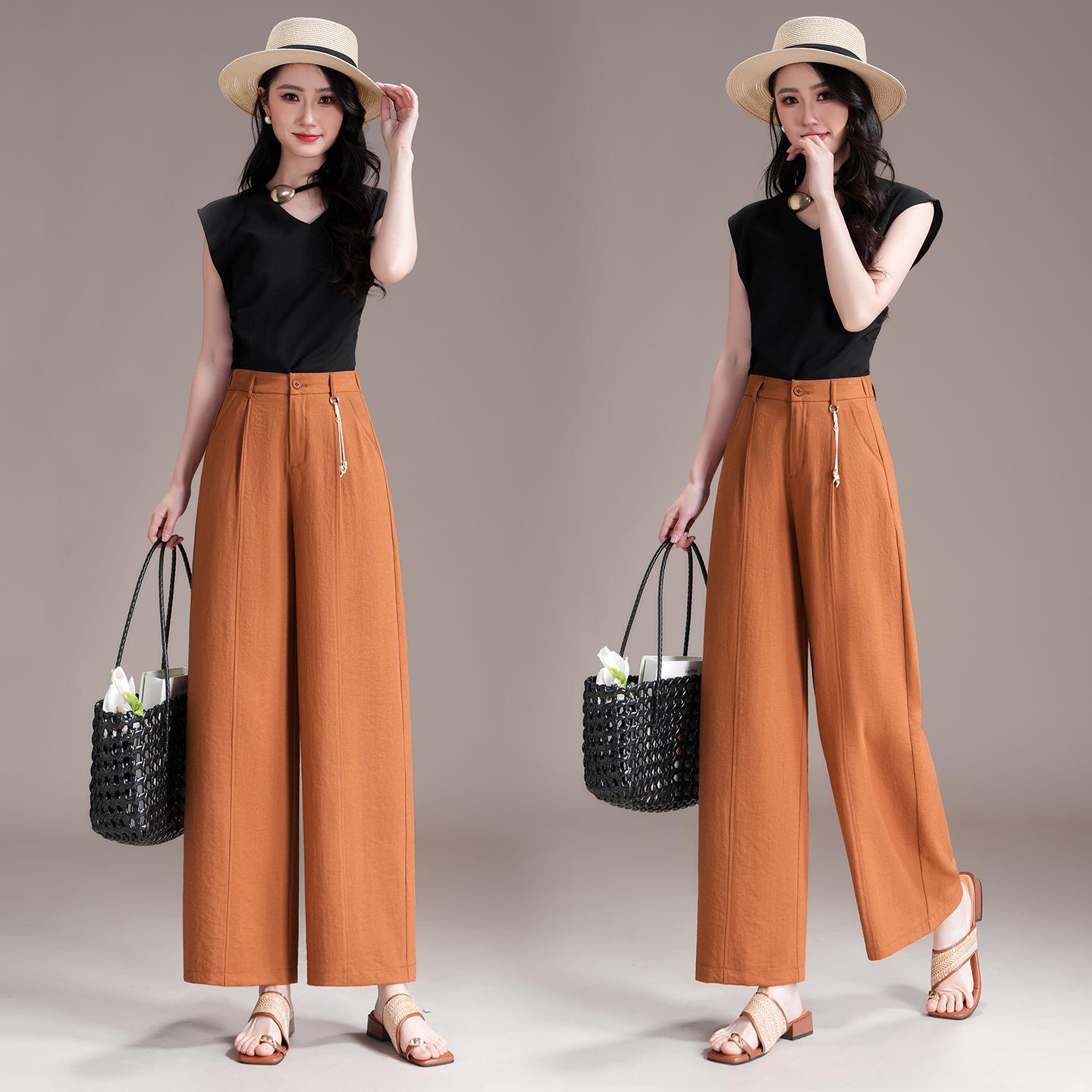 

2026 Spring/Summer Women s Chic High-Waisted Solid Color Wide-Leg Cropped Pants - Korean Style Trendy Fashion 2XL