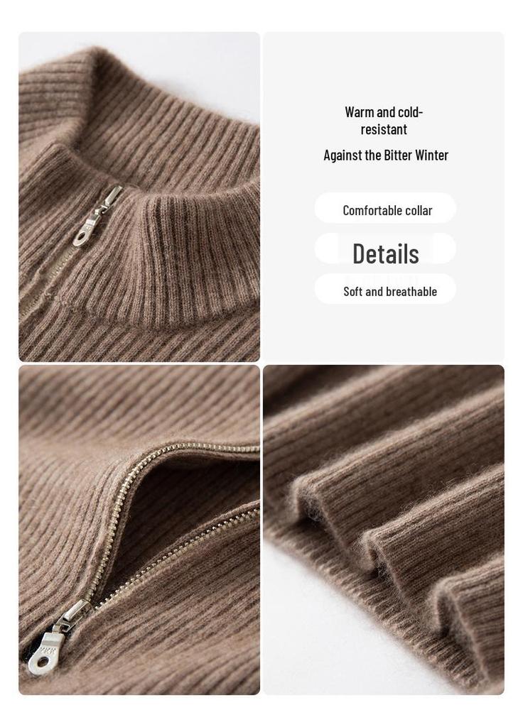 Women's Cashmere Half-High Collar Zipper Pullover Sweater - Autumn & Winter Collection