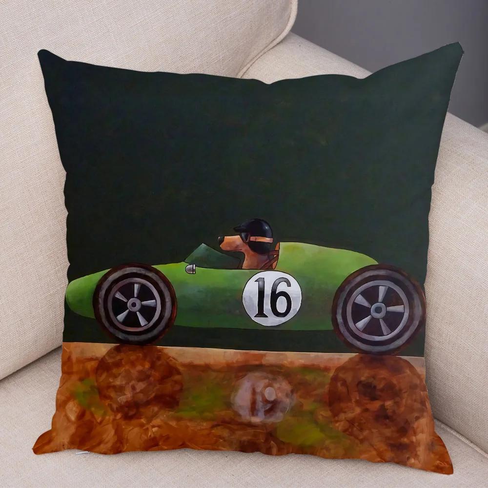 Colorful Cartoon Driving Bus Dog Cute Pet Print Cushion Cover for Home Living Room Sofa Car Decoration Pillowcase