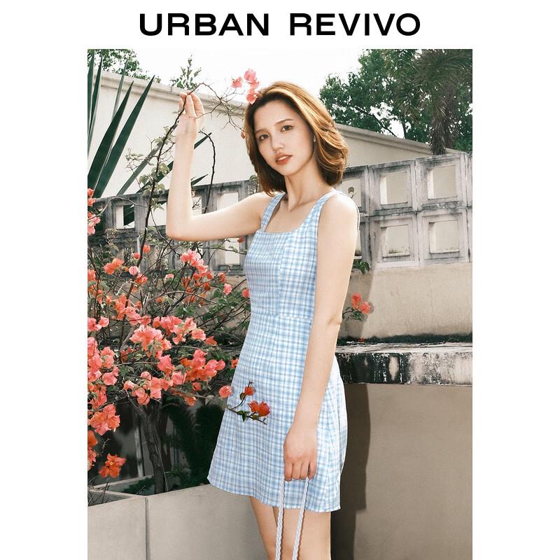 UR 2025 Summer Contrast Plaid Sleeveless A-line Dress