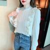 Vintage Long Sleeve Ruffled Collar Lace Blouse Women Autumn Fashion Casual White Shirt Female Korean Loose Elegant Tops 29756