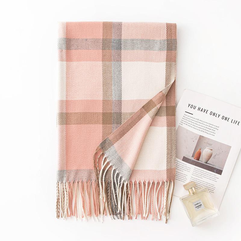 Large size plaid imitation cashmere scarf, versatile in autumn and winter, warm student couple scarf, men's advanced sense