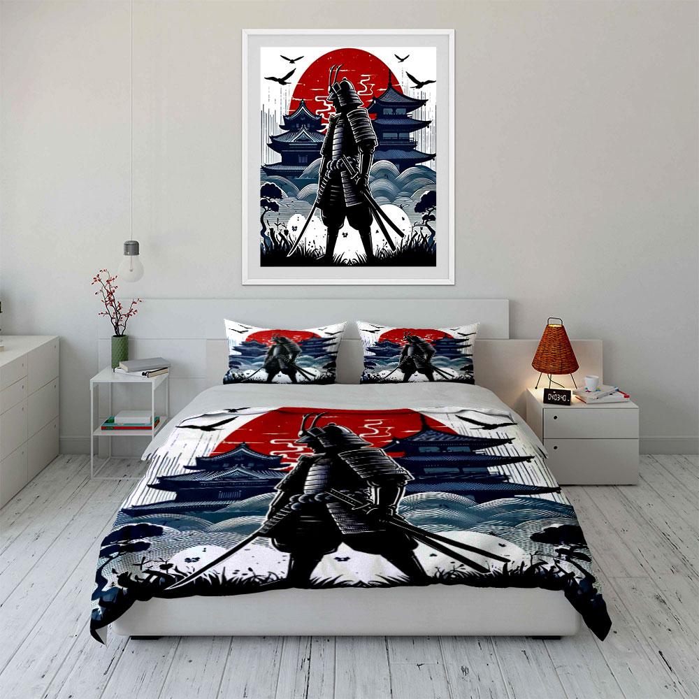 Samurai Art Three-Piece Set Soft Comfortable Duvet Cover Bedding Set Included 1*Duvet Cover & 2*Pillowcases, Gift