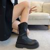 Women Boots New Thick Sole Stacked Fashion Brown Black 2026 Short Boots Wrinkled Leather Platform Casual Botines Chelsea Shoes