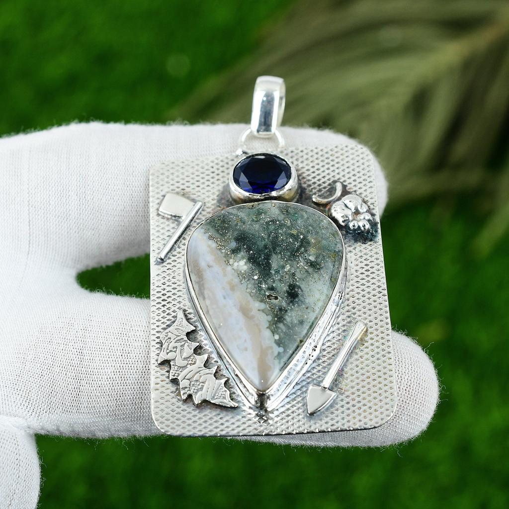 Natural Ocean Jasper Gemstone Pendant 925 Sterling Silver Jewelry For Girls