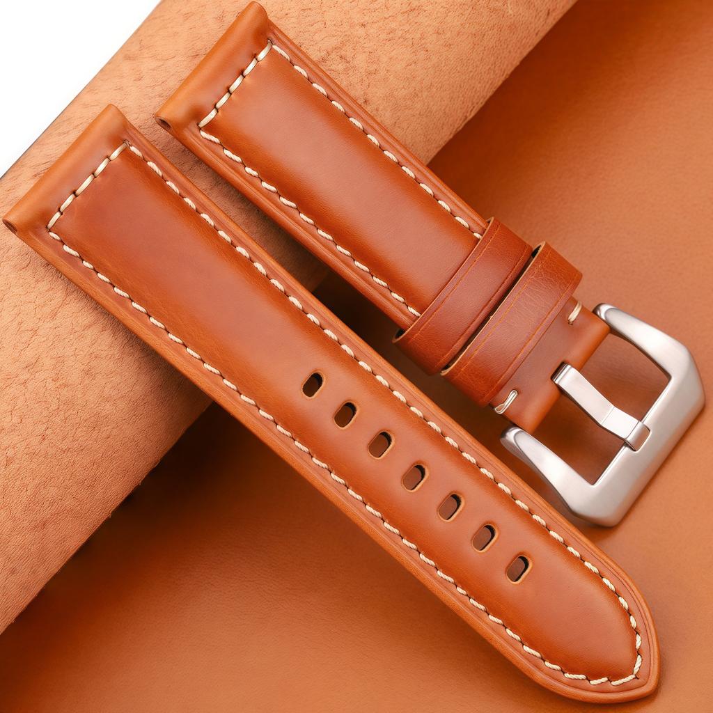 First Layer Oil Wax Cowhide Leather Watch Strap 20 22 24 26mm Padded Genuine Leather Band for PAM111/441/312 Durable Bracelet