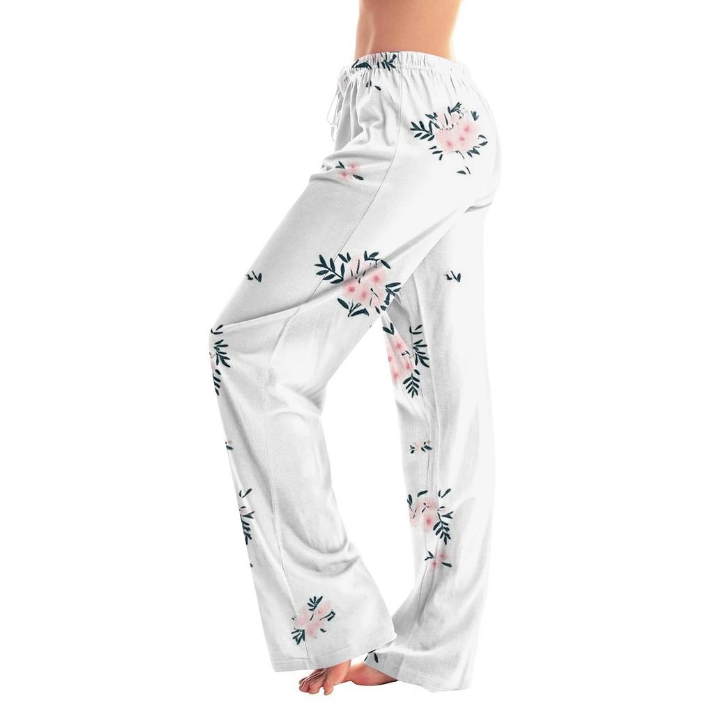 Dámské pyžamové kalhoty na spaní ležérní kalhoty se stahovací šňůrkou v pase pohodlné rovné kalhoty na jógu volné