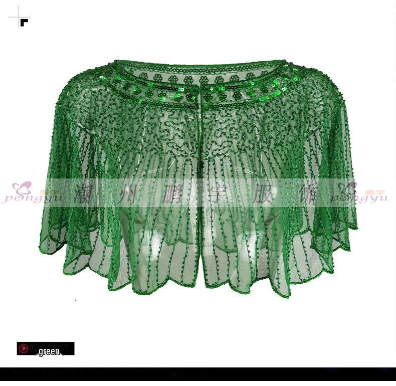 Women s 1920s Vintage Beaded Sequin Evening Shawl - Short Top Windproof Design зелёный