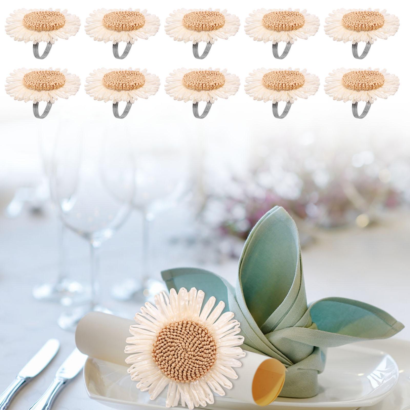 

10Pcs Woven Sunflower Style Napkin Ring Set Captivating Napkin Holder Buckle for Wedding Party Table Decor Family Gathering