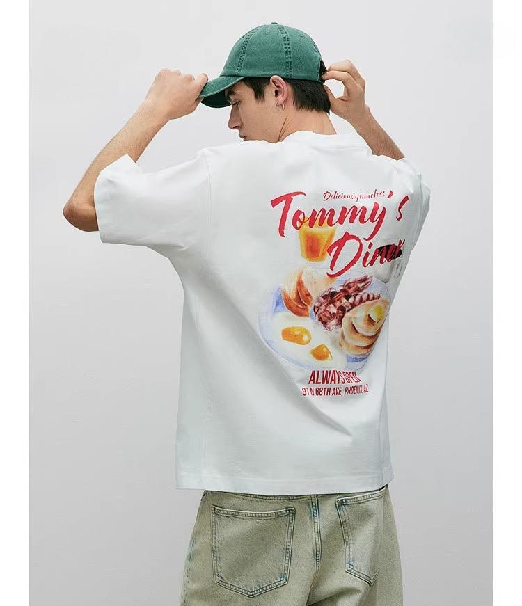 Mens Tshirt 2025 summer new loose American heavy print shortsleeved top