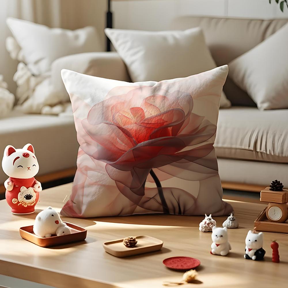 Abstract Rose Flower Pillow Case Antidustmite Pillowcase Invisible Zipper Silky Short Plush Sofa Cushion Cover