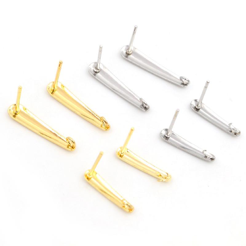 20pcs Stainless Steel Bar Earring Studs Hooks with Loop Connector DIY Earrings Jewelry Making Accessories Findings