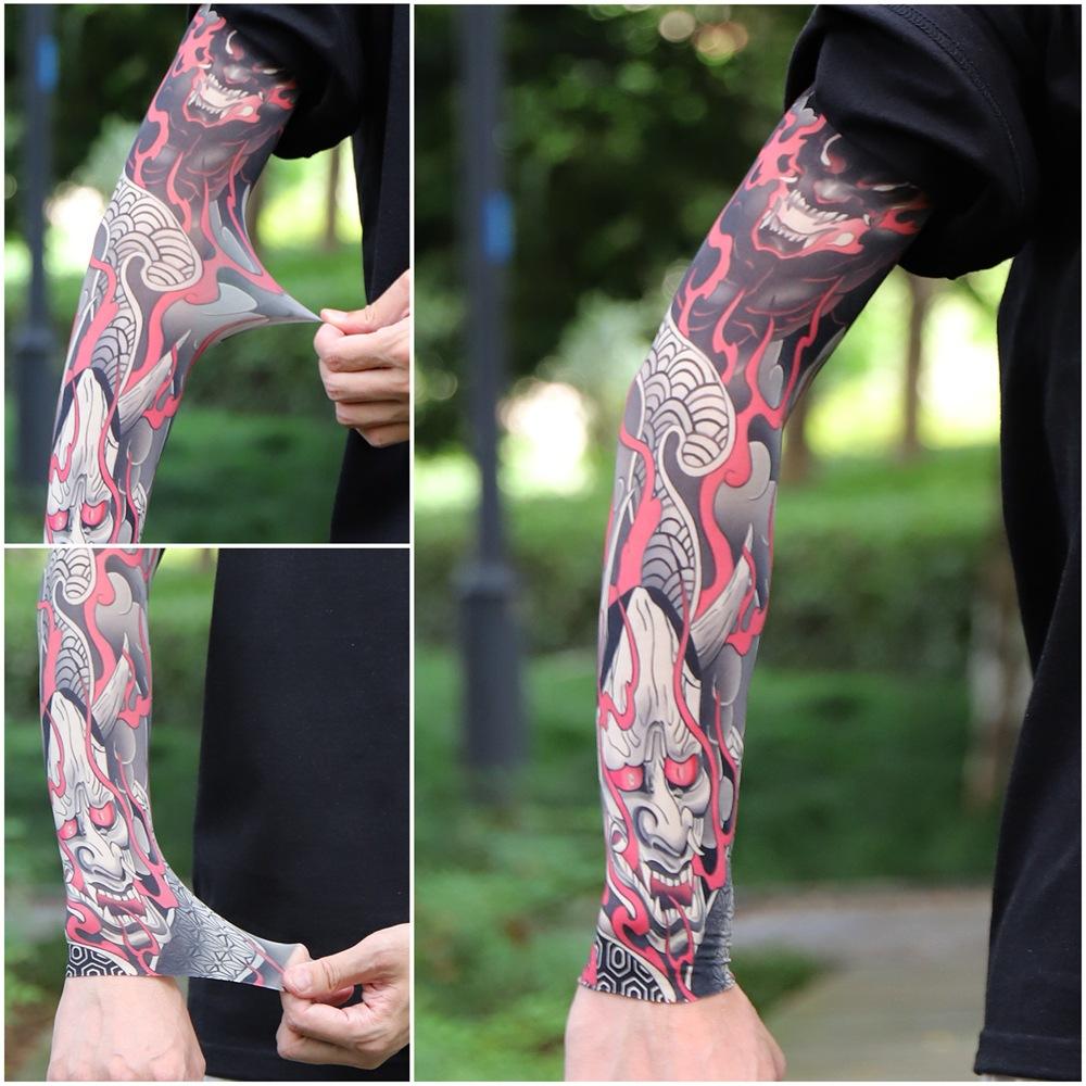 1 Pair Tattoo Arm Sleeves Men Driving Crane Motorcycle Cooling Ultra-Thin UV Protection Breathable Fishing Cycling Arm Sleeves