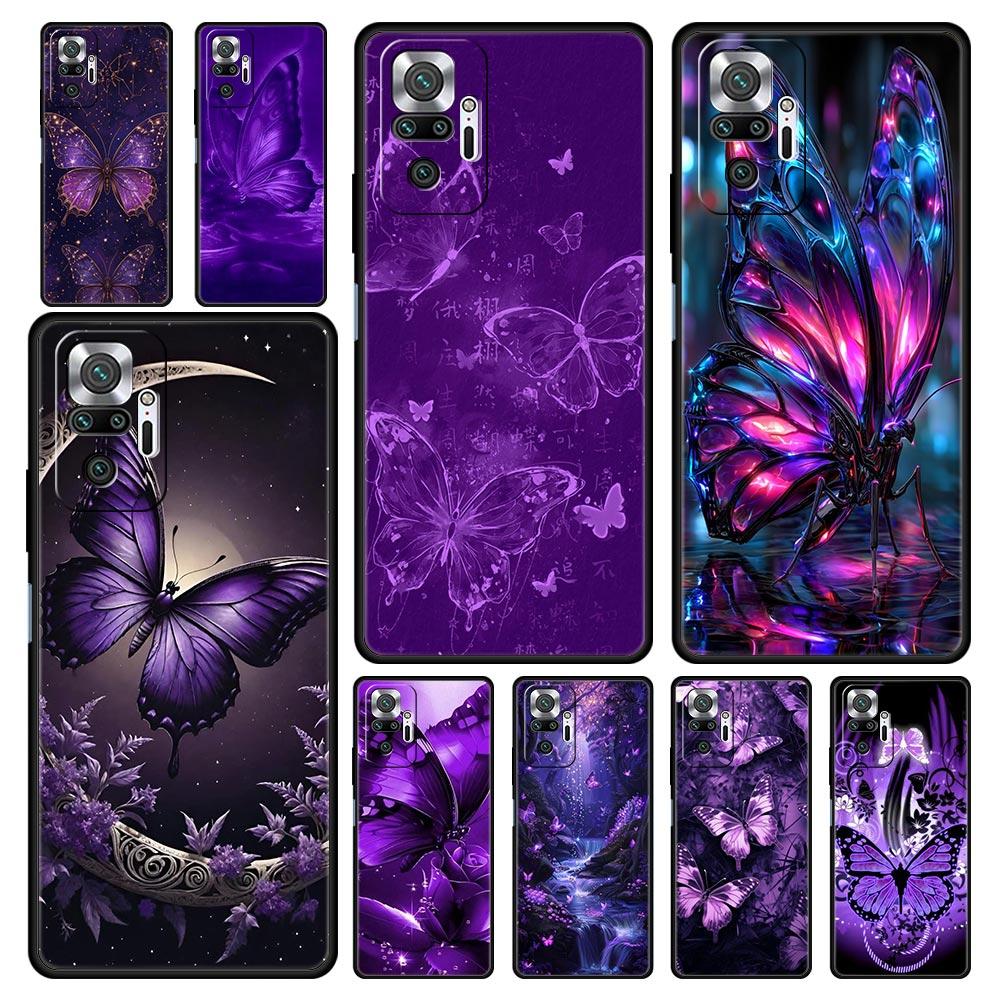 Art Purple Butterfly Phone Case Cover for Redmi 14C 10C Note 15 14 13 12 10 11 K40 Pro Plus 5G Shockproof Soft TPU Shell Fundas