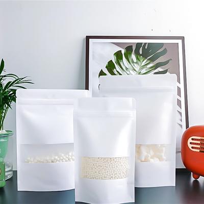 10Pcs Clear Window Plastic White Kraft Paper Packaging Self Sealing Ziplock Food Tea Candy Kitchen Storage Bags