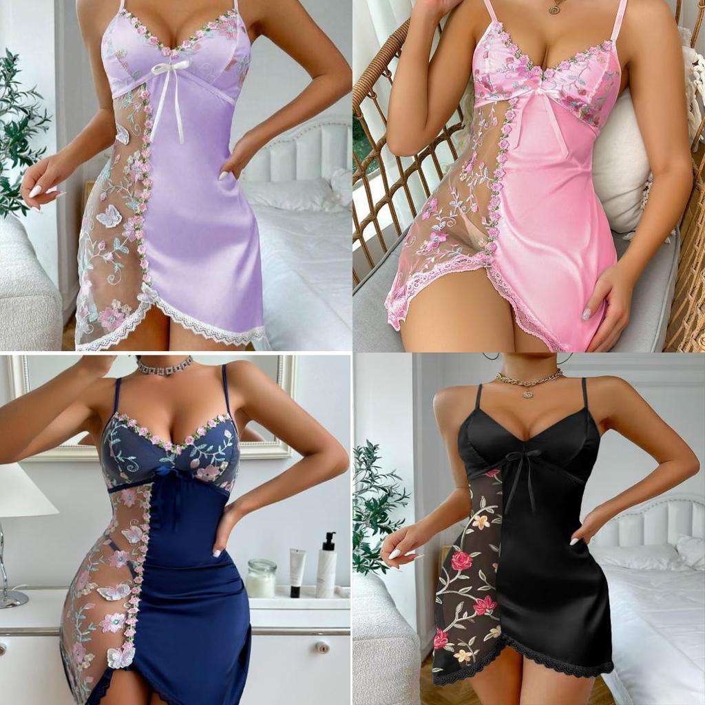 Satin Lingerie Sleepwear For Women With Lace Backless Design For Home Use