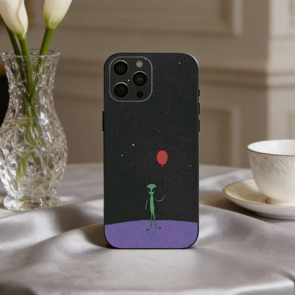 Funny S-Space UFO A-Alien T-Thing Phone Case For iPhone 17,16,15,14,13,12,11 Plus,Pro Max,XS,Soft Silicone Black Cover