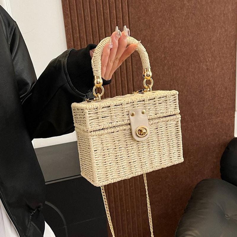 Woven Straw Bags Women's Handbags Bohemian Chic Multi-functional Handbag for A Beach Chain Crosshody Shoulder Bag