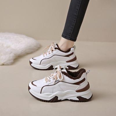 New Women's Winter Fleece Lined Korean Style Chunky Sneakers Height Increasing Thermal Insulated Trendy Platform Shoes