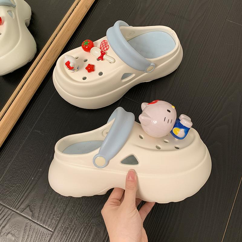 White Cartoon Cute Non-slip Thick-soled Hole Shoes Summer Wear with Skirt Soft-soled Cool Slippers